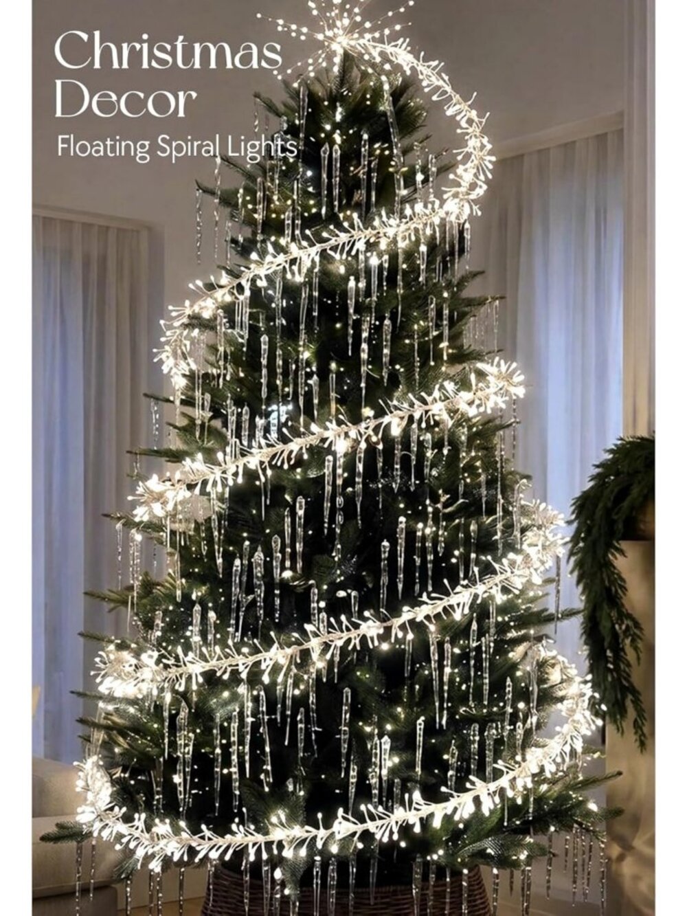 60ft LED Christmas Tree Lights - 2000 Bulbs, Floating Spiral Decor, Holiday Glow